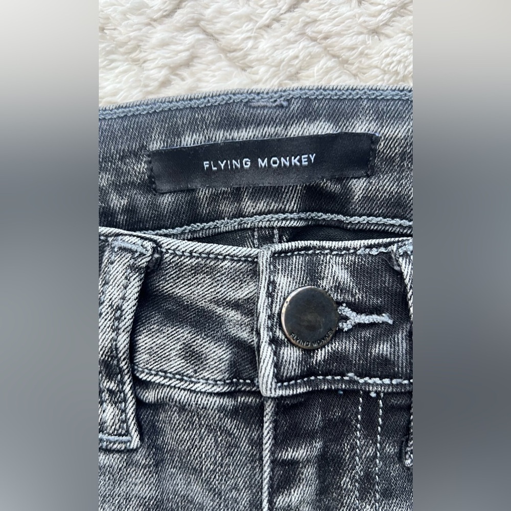 Flying Monkey Distressed Charcoal High Rise Raw Hem Skinny Jeans 22 Mobwife Badd - Picture 3 of 10